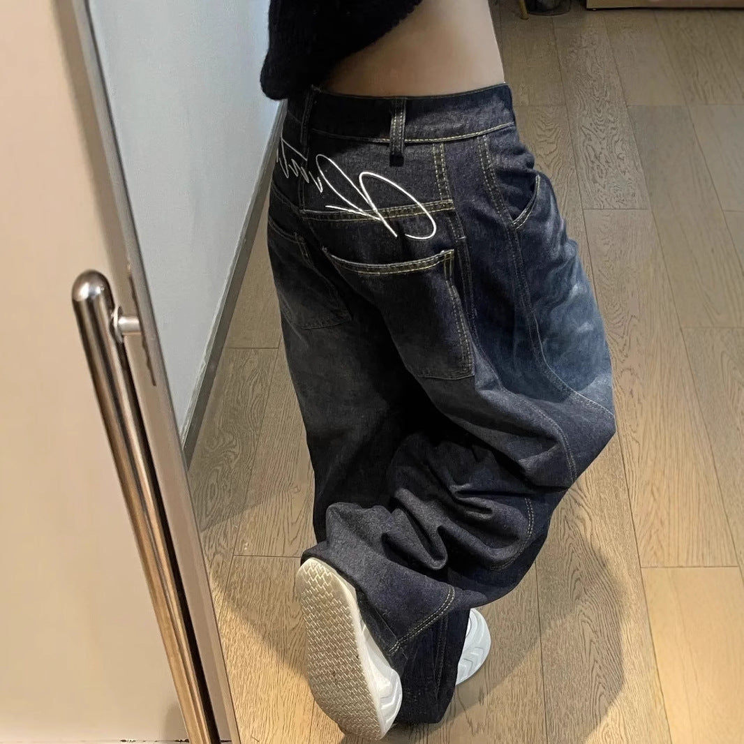 Alsidige retro-denimjeans til kvinder i amerikansk stil med vasket og slidt look