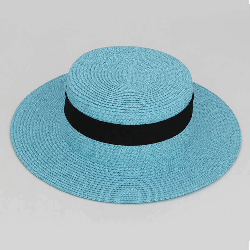 Square Buckle Dome Panama Lafite Flat Straw Hat 21 Color