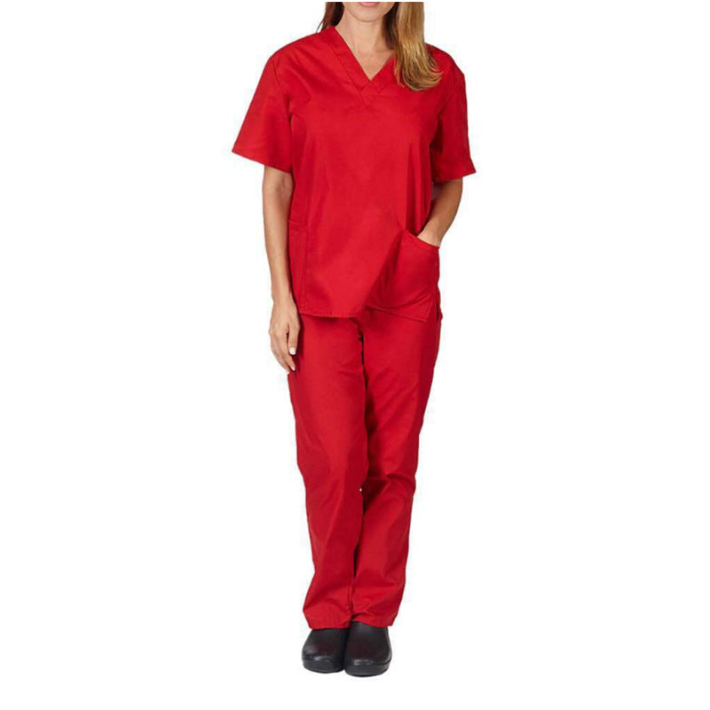 Solid-color V-neck Nursing Work Uniform Caregiver Uniform Nurse Attire