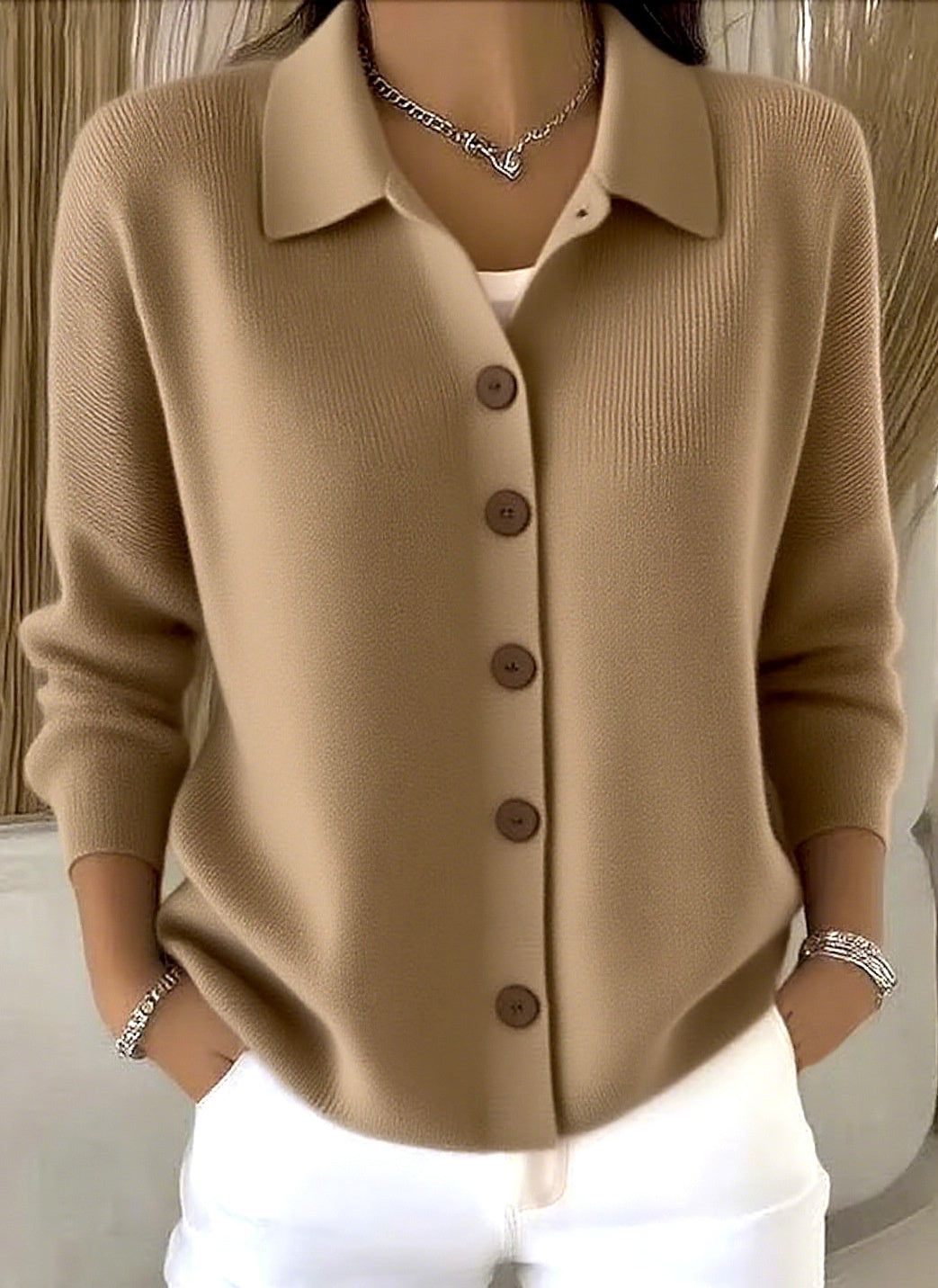 Women's Lapel Button Knitted Cardigan Sweater