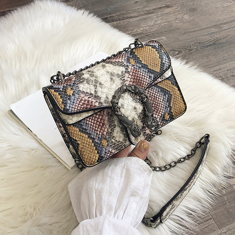 Snake print chain small square bag