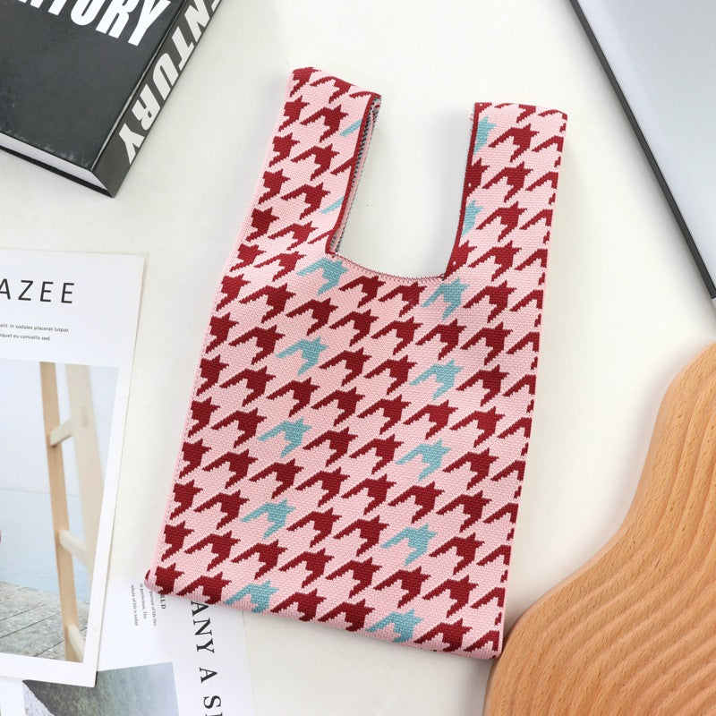 Black And White Color Match Color Bump Braided Tote One Shoulder Underarm Bag Female