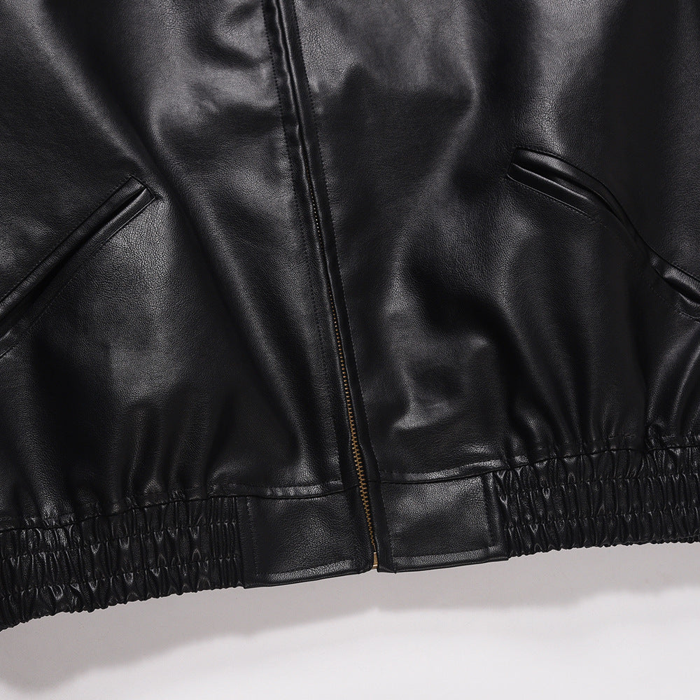 INS American Style Motorcycle Clothing Loose Casual Stand Collar PU Leather Jacket