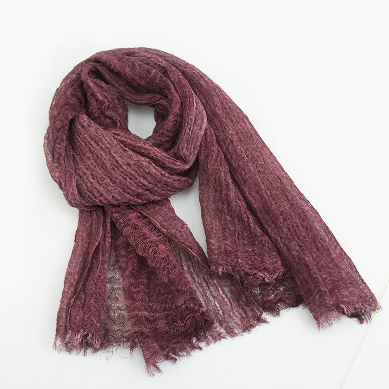 Solid Color Linen Scarf Retro Style Tassel Shawl For Women
