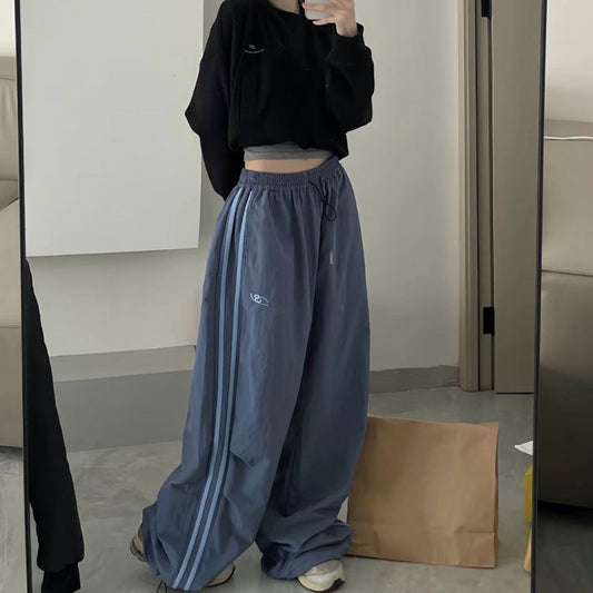Drawstring Leisure Elastic Waist Multi-color Trousers On Both Sides