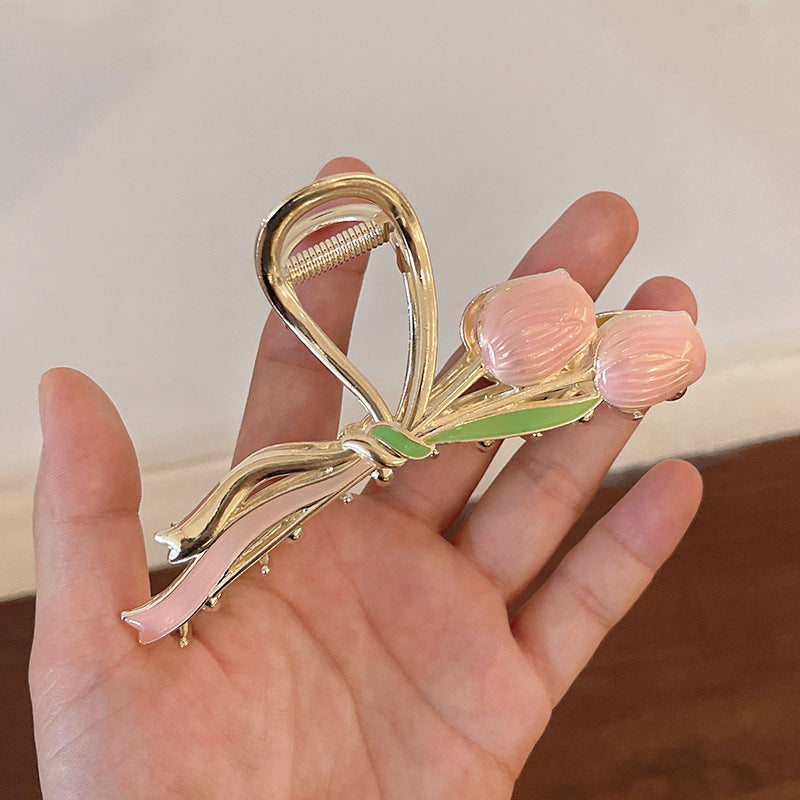 Oliedryppende Tulip Metal Grip Hårklemme Elegant Hårspænde