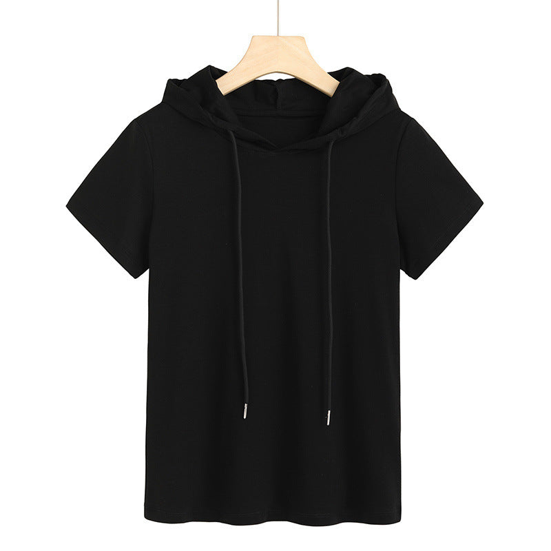 80's Mercerized Cotton Short-sleeved Hooded Women's T-shirt