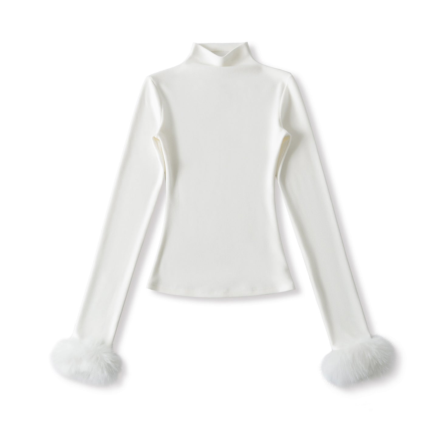 Winter Detachable Furry-sleeve Mock-neck Long-sleeve Pullover T-shirt