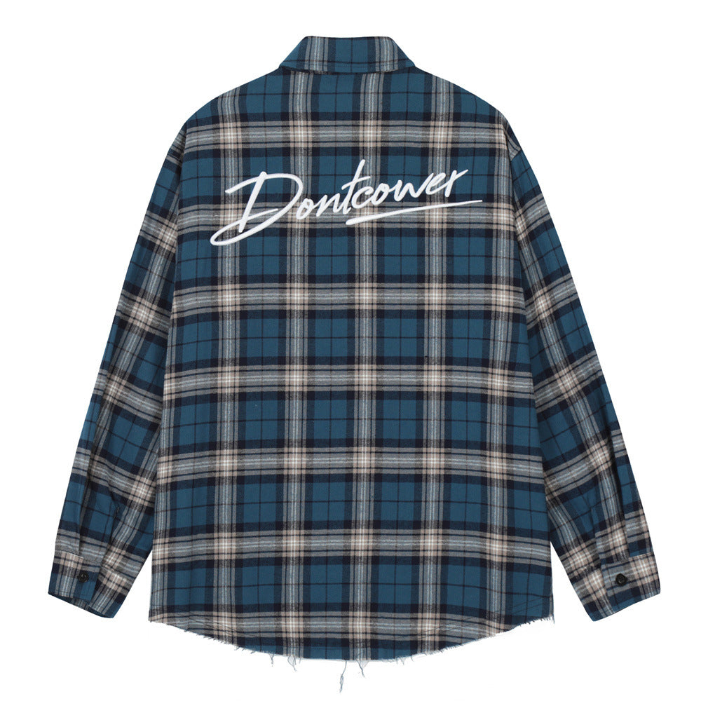 Plaid Embroidered Letters Shirt Coat Spring And Autumn