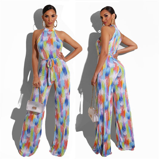 Printet afslappet stribet jumpsuit til kvinder