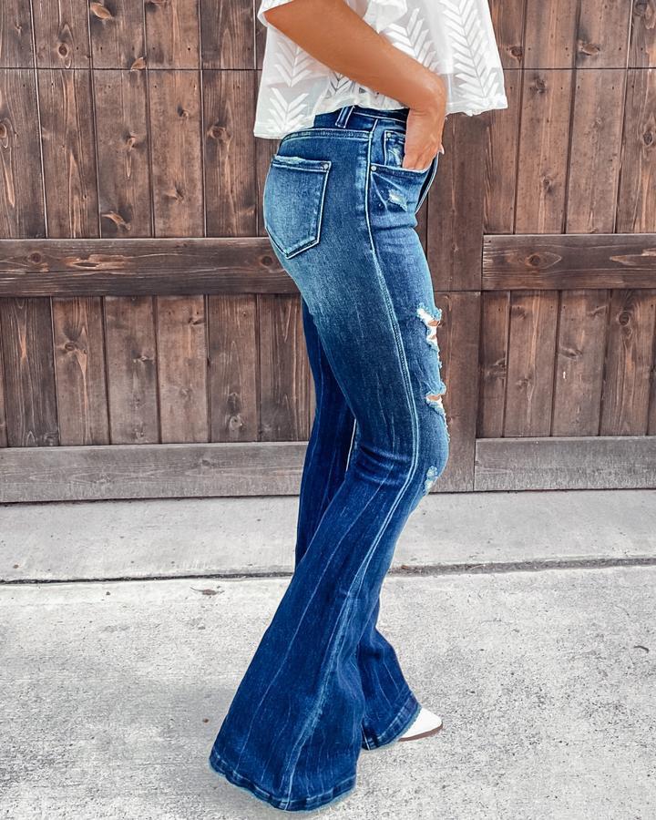 Afslappede højtaljede ripped washed jeans til kvinder