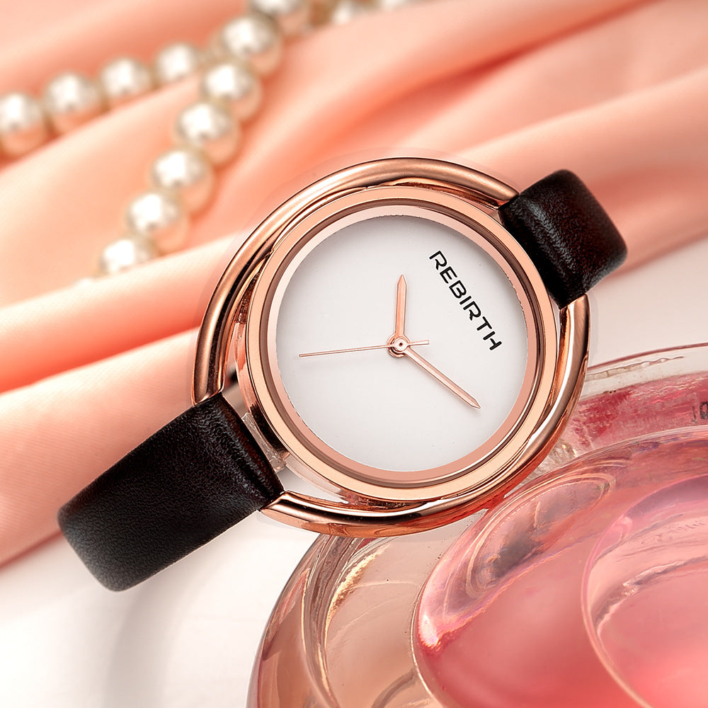 Women's quartz watch with large dial and thin belt