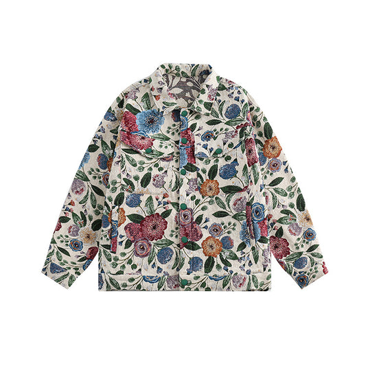 Hip-hop Fashion Floral Jacquard Couple Coat Unisex Casual Jacket
