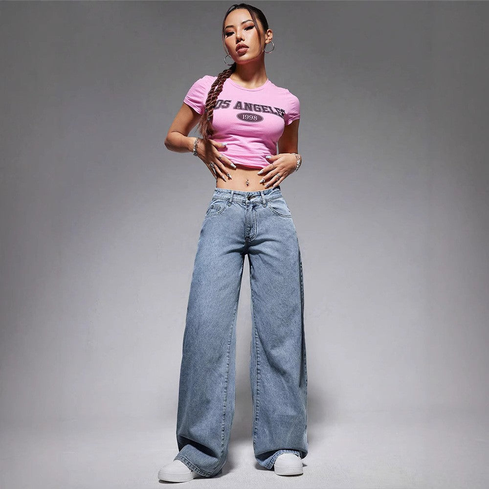 Retro straight-leg bukser løse denim-bukser