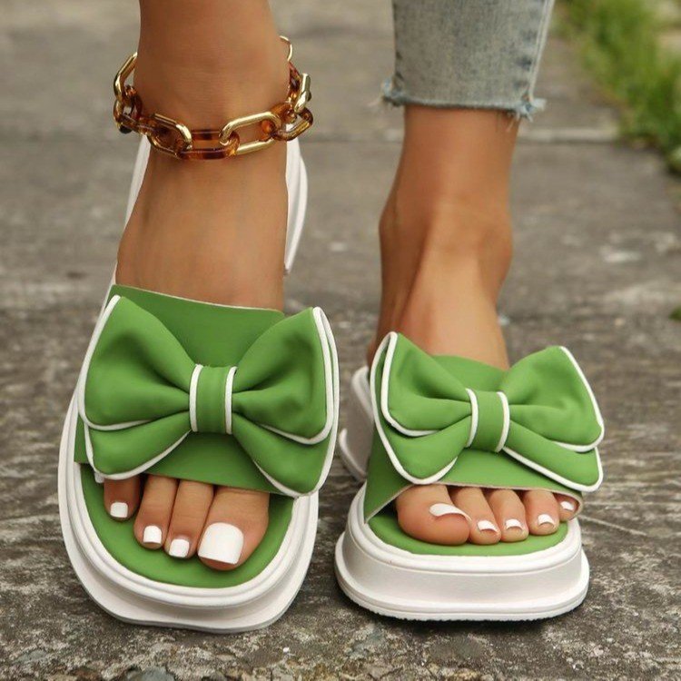 Muffin Platform Bow Slippers With Soft Bottom