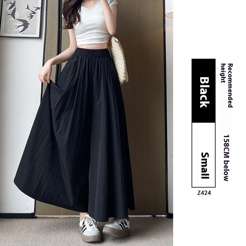 High Waist Slimming A- Line Skirt Casual Small Ice Silk Wide-leg Pants