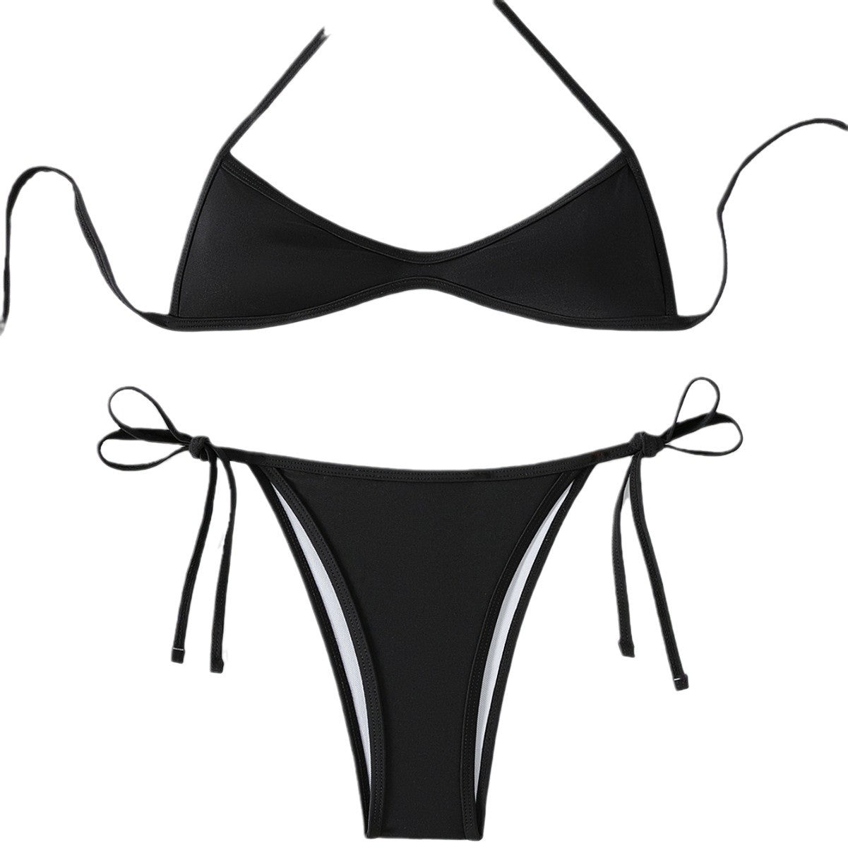 Sexy Lace-Up Halter Mini Pleated Triangle Bikini For The Beach