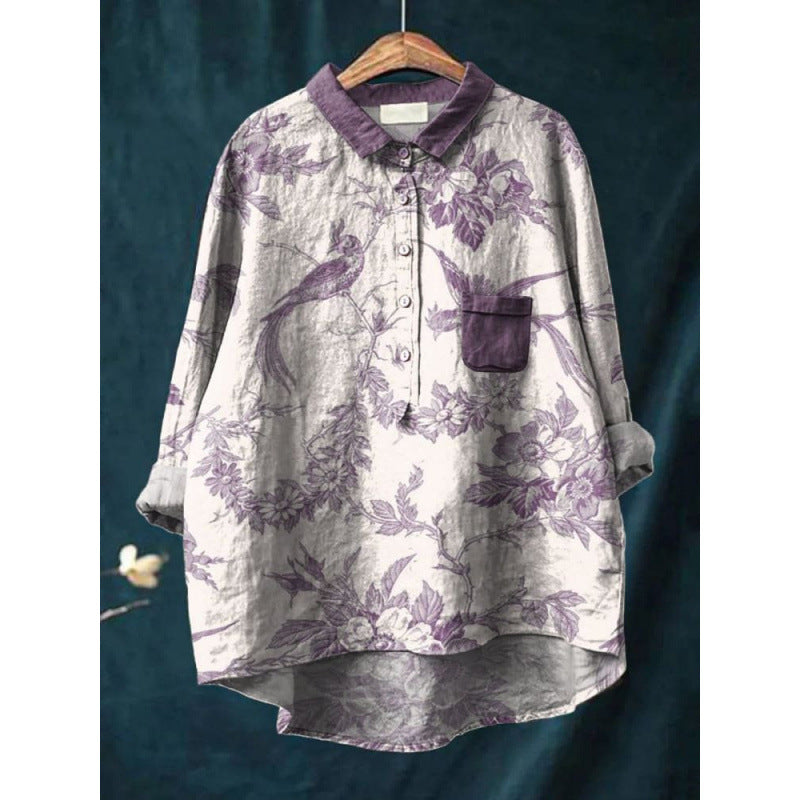 Women's Summer Loose Casual Graffiti Printing Long Sleeve Shirt