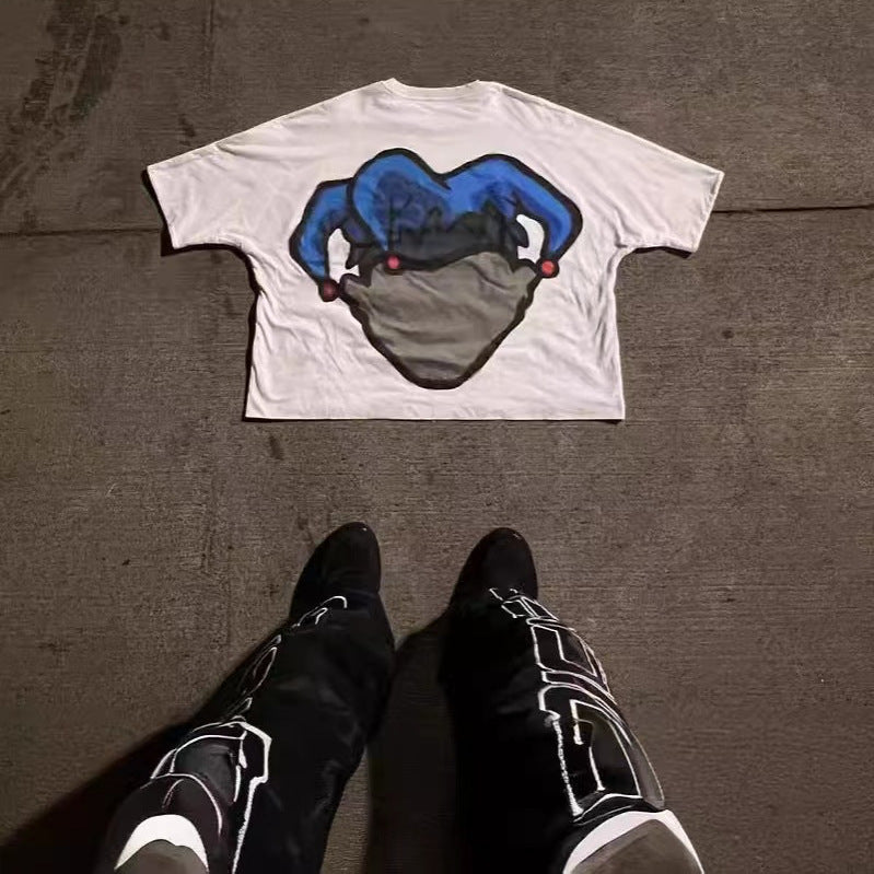 Cartoon Print Hip Hop Harajuku Casual Round Neck T-shirt Gothic Short Sleeve