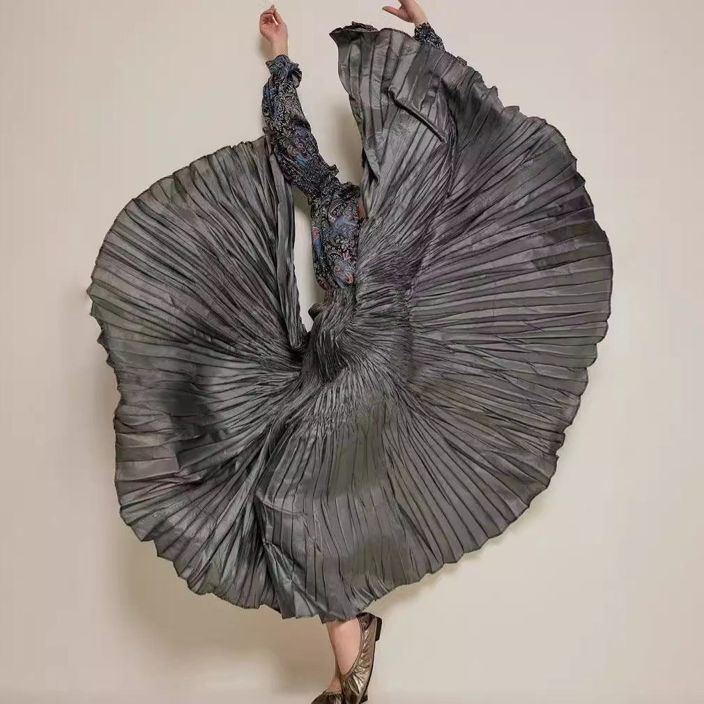 Irregular Ultra-long Mop Umbrella Skirt Slimming Pleated Half-length