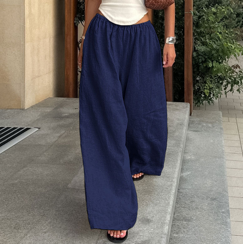Stylish Wide-leg Cotton And Linen Pants For Women
