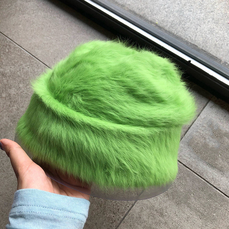 Plush Gentle Rabbit Fur Knitted Pile Heap Cap
