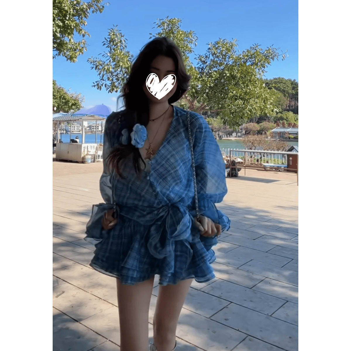 Beach-Style Youthful Plaid Dress With A Puffy Skirt