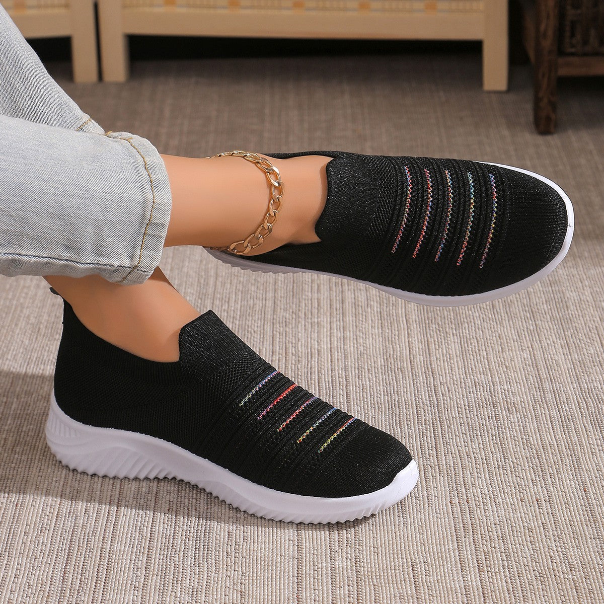 Plus Size FlyKnit Lightweight Women's Shoes Flat Breathable