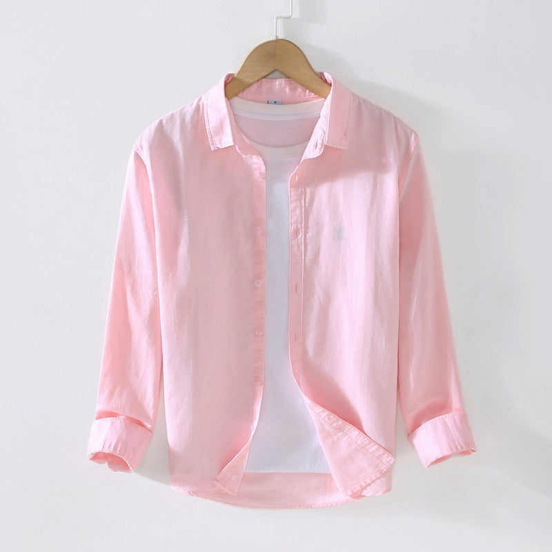 Spring And Summer New Long Sleeve Men's Cotton And Linen Shirt