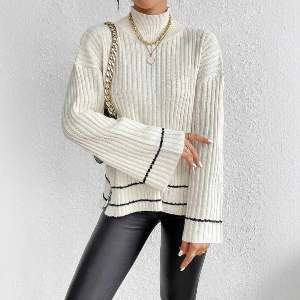 Casual Patchwork Contrast Color Loose Long Sleeve