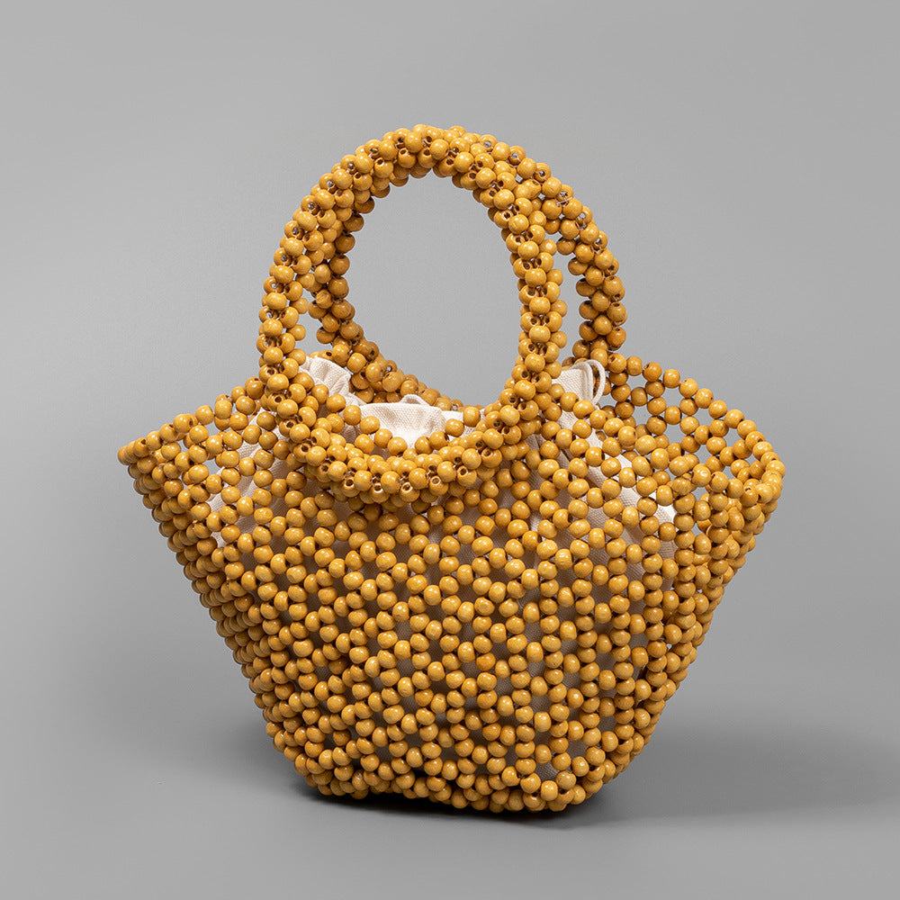 Hand-woven Seaside Beach Vacation Hollow Handbag With Wooden Beads Decoration