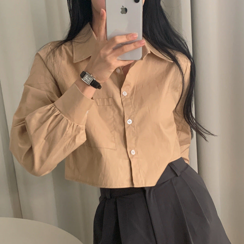 Early Autumn Short Inner White Shirt Women's Long-sleeved Shirt