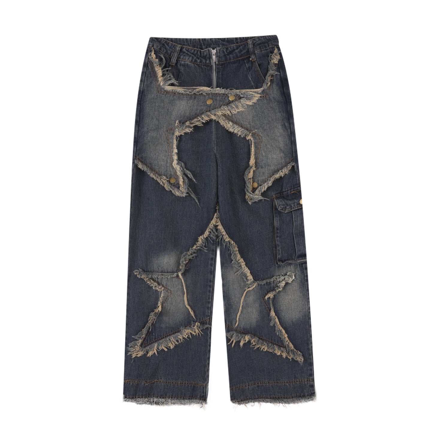 Men's And Women's Same Style American-style Distressed Heavy Industry Straight Casual Jeans