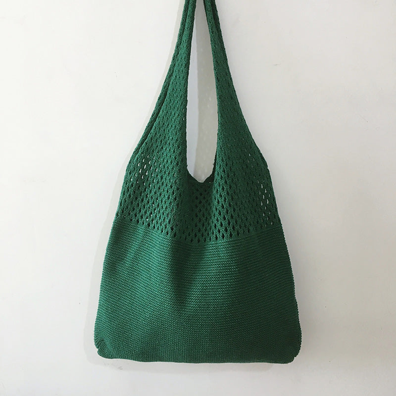 Avocado Green Knit Tote One-Shoulder Sweater Bag