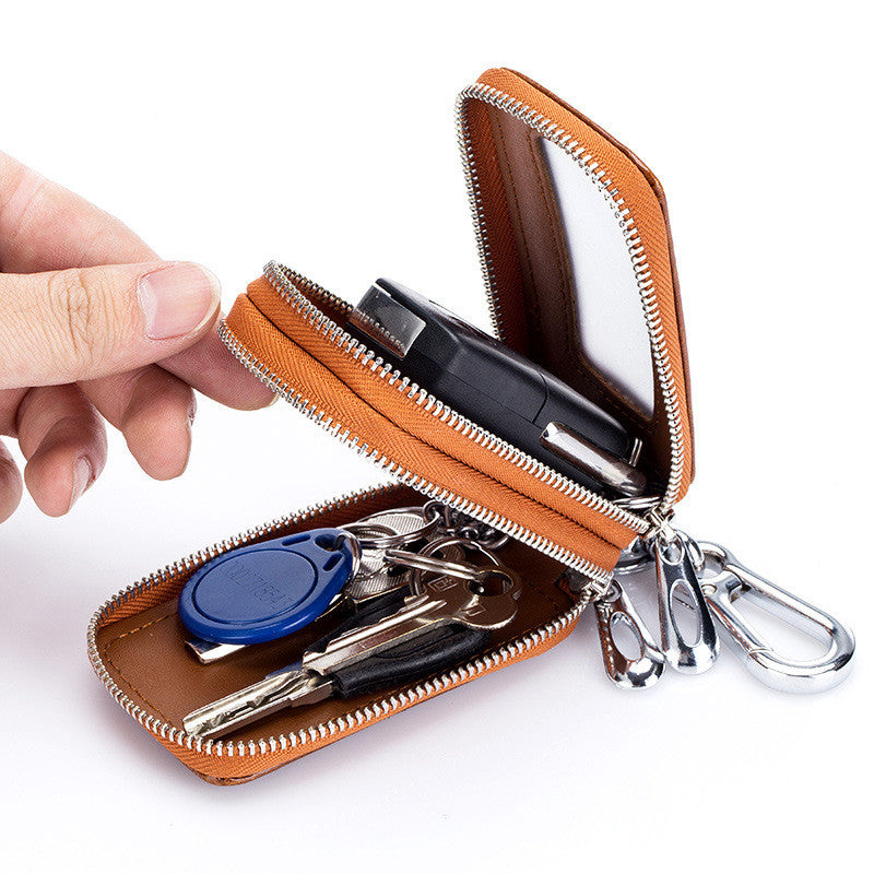 Cowhide Car Key Case Leather Double Zipper