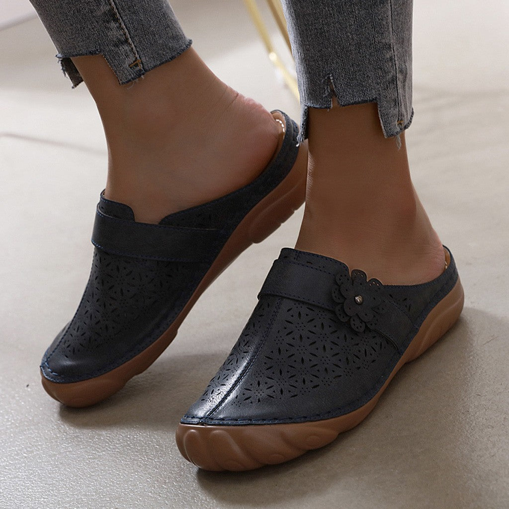 Openwork embroidered platform sandals