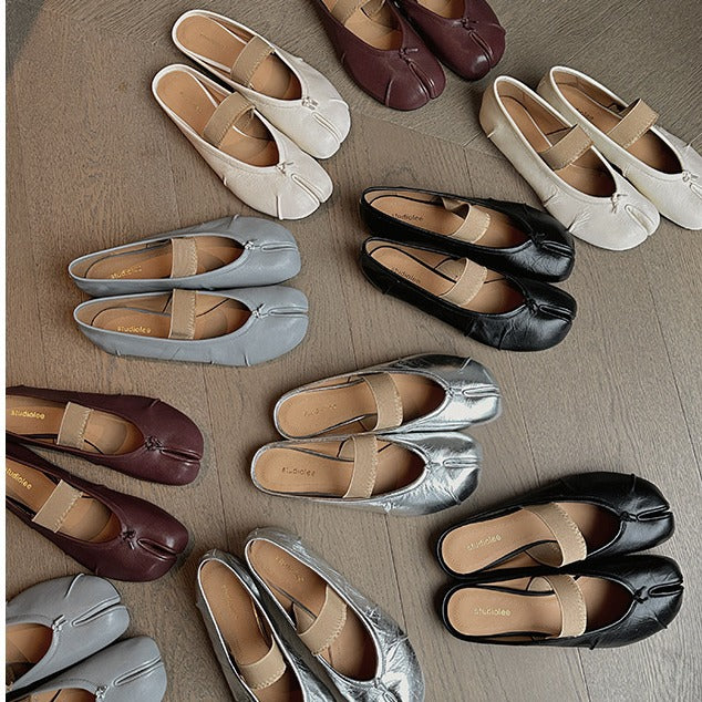 New Fashionable Shallow Mouth Soft Bottom Sheepskin Flat Split Toe Pumps
