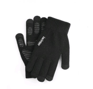 Touch screen gloves men's winter non-slip driving female students knitting wool couple plus velvet warm outdoor riding gloves