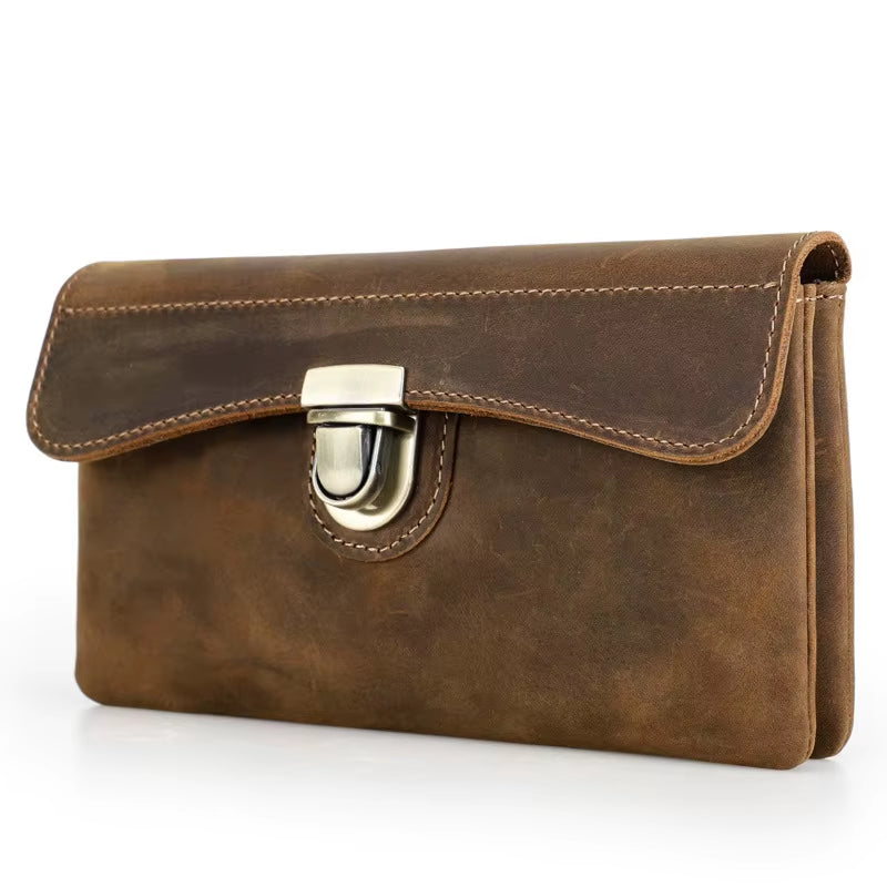 Retro Crazy Horse Leather RFID Anti-Magnetic Waist Bag with Multi-Functional Lock, Real Leather Mobile Phone Waist Bag