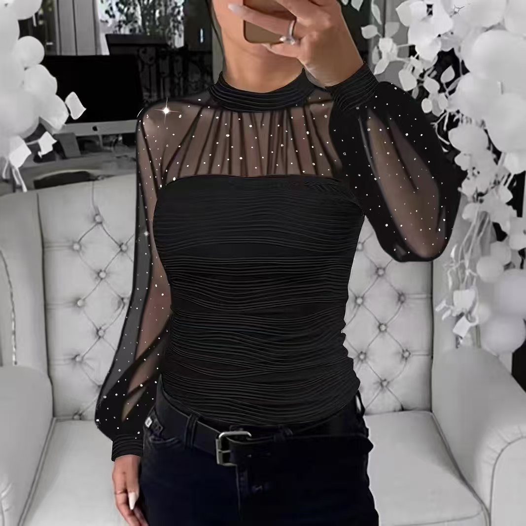 Pearl Mesh panel Long-sleeve Base Top