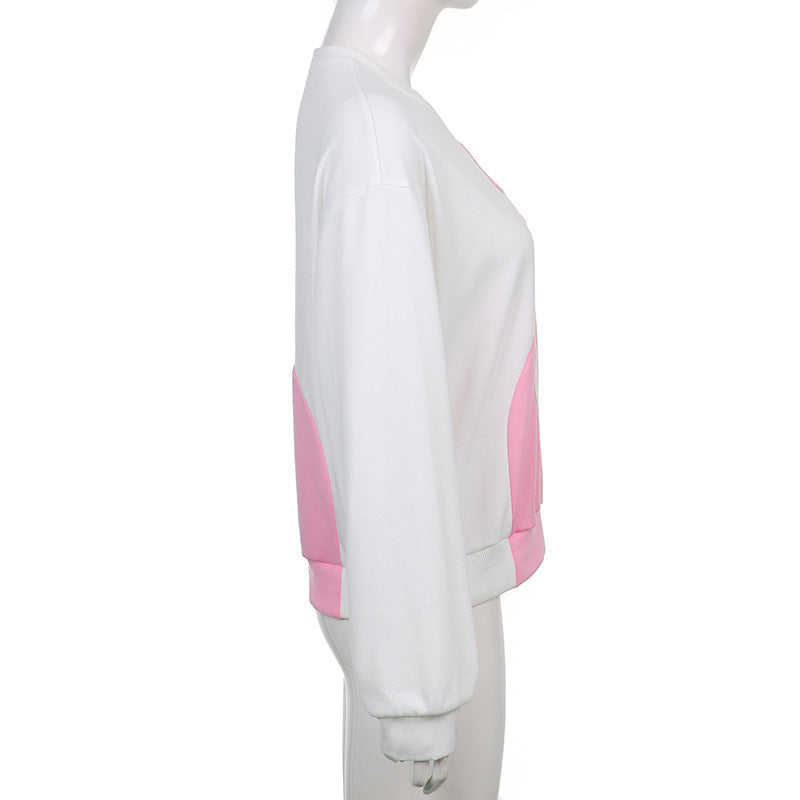 Dame patchwork-sweatshirt med rund hals og lange ærmer i kontrastfarver