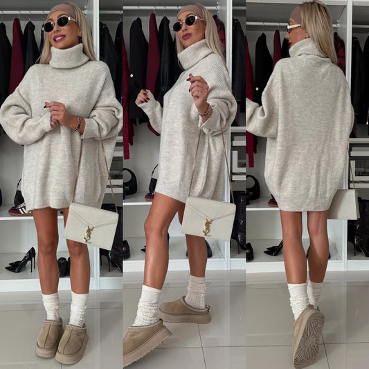 Women's Turtleneck Long Sleeve Knitted Long Sweater