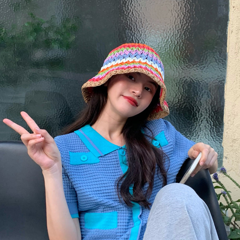 Women's Summer Hollow Color Woven Straw Hat