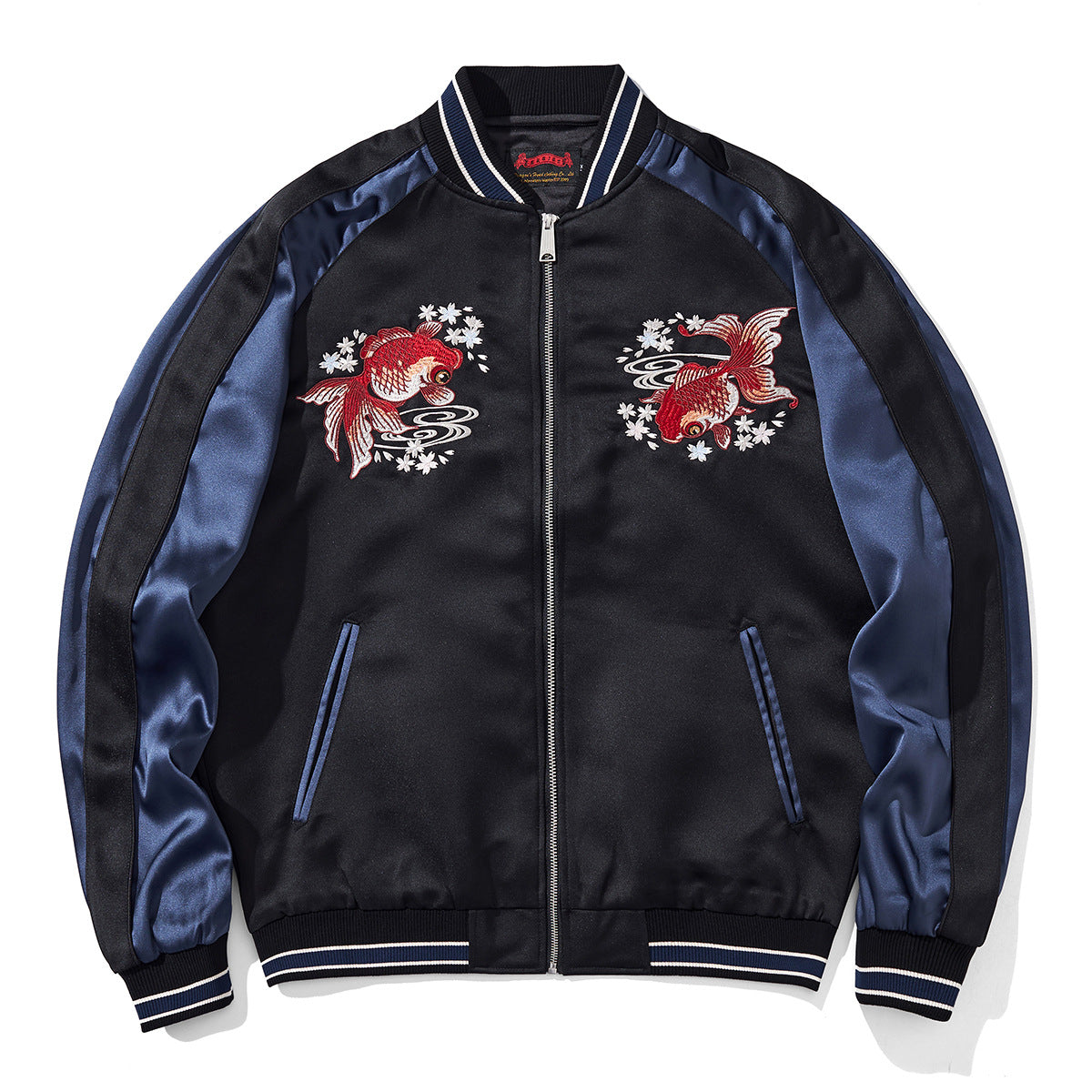 Embroidered Little Goldfish Tiger Mens Jacket Casual Outerwear