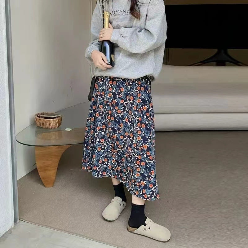 Women's Floral Skirt Autumn And Winter Lazy Style High Waist Elastic