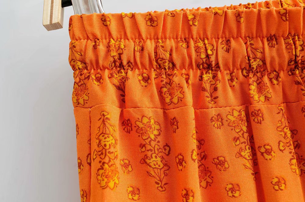 Spring Summer Two Tone Printed Shorts Elastic Waist Strap