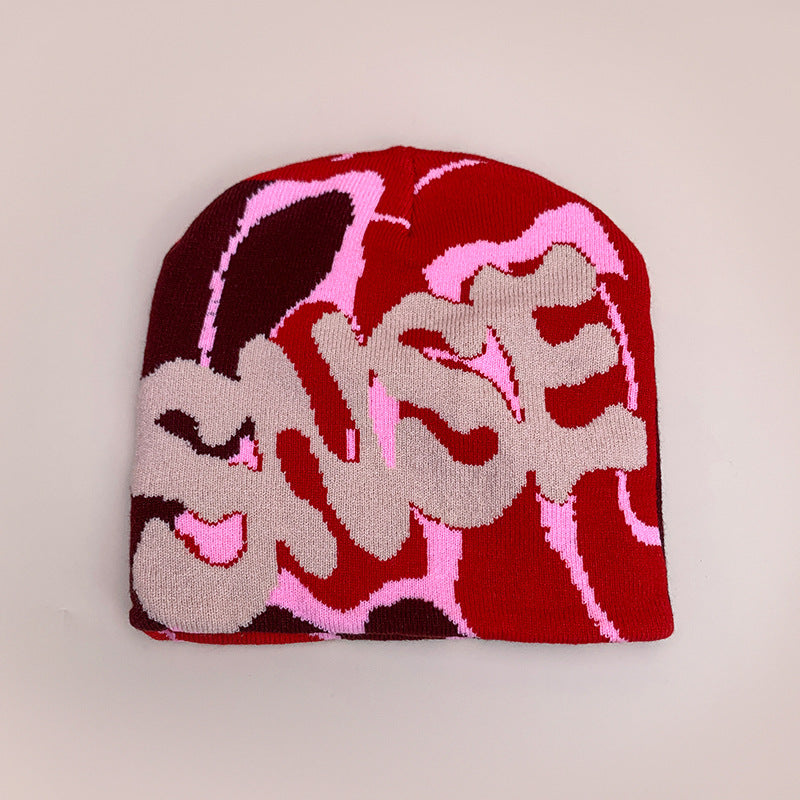 American Contrast Color Letter Jacquard Knitted Hat