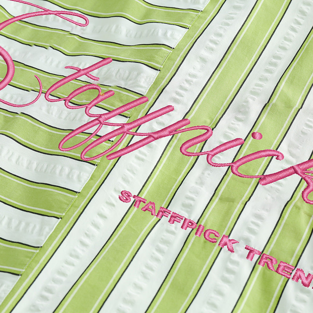 Men's Summer Leisure American-style Embroidered Striped Short-sleeved Shirt