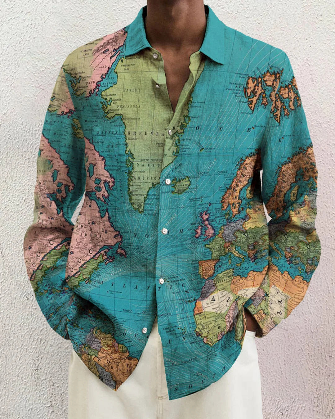 Gradient Digital Printing Lapel Long Sleeve Shirt Men