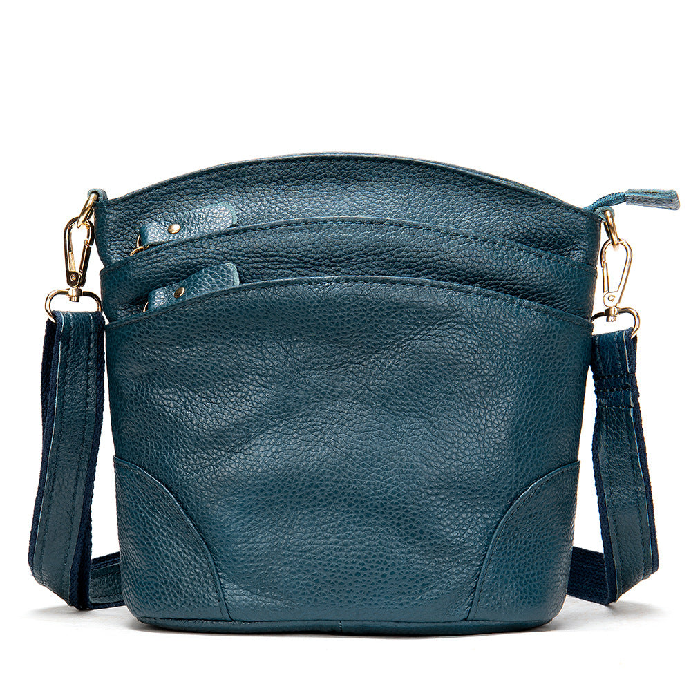 Top Layer Leather Crossbody One-shoulder Bucket Bag